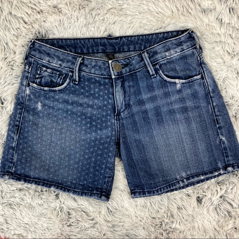 True Religion Dark Blue Distressed Denim Jean Shorts